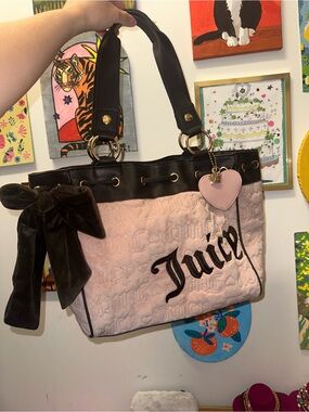 Juicy Couture Pink Quilted Tote with brown Trim